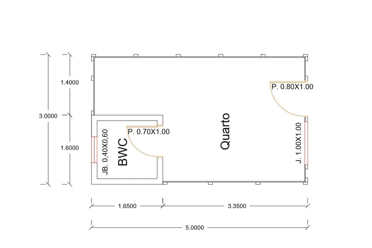 1- planta de casa Modelo Pousada Pop 1.0 de 15,00M²