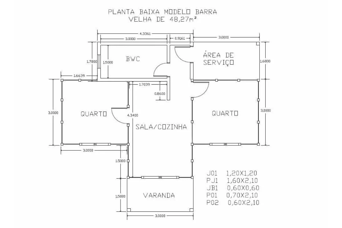 7 planta de casa Modelo Barra Velha II 48,27M²