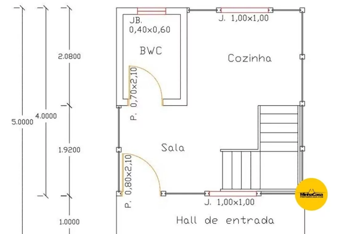 Projeto de casa de madeira pré-fabricada com 1 dormitório e 31 m².