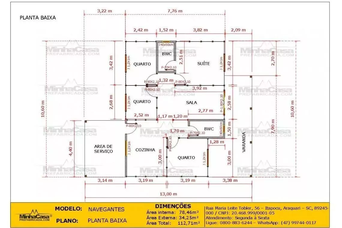 Projeto de casa de madeira pré-fabricada com 4 dormitórios e 83 m².