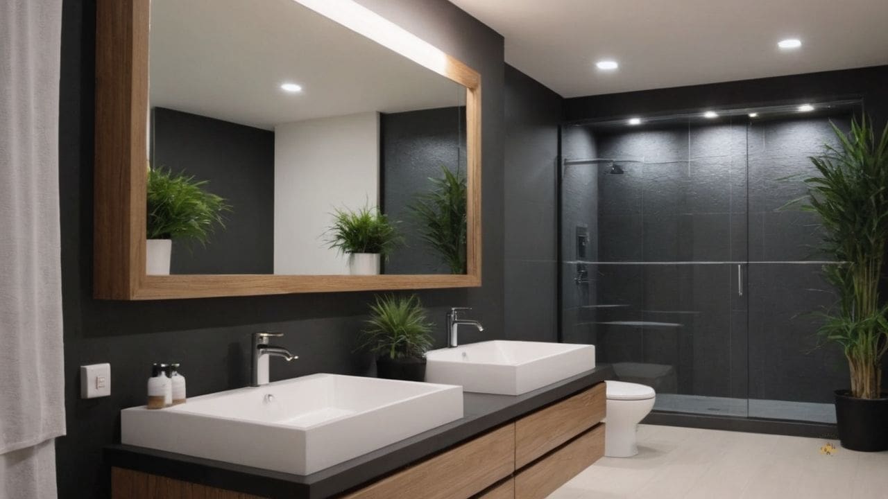 31. Banheiros Amadeirados proporcionam textura e profundidade