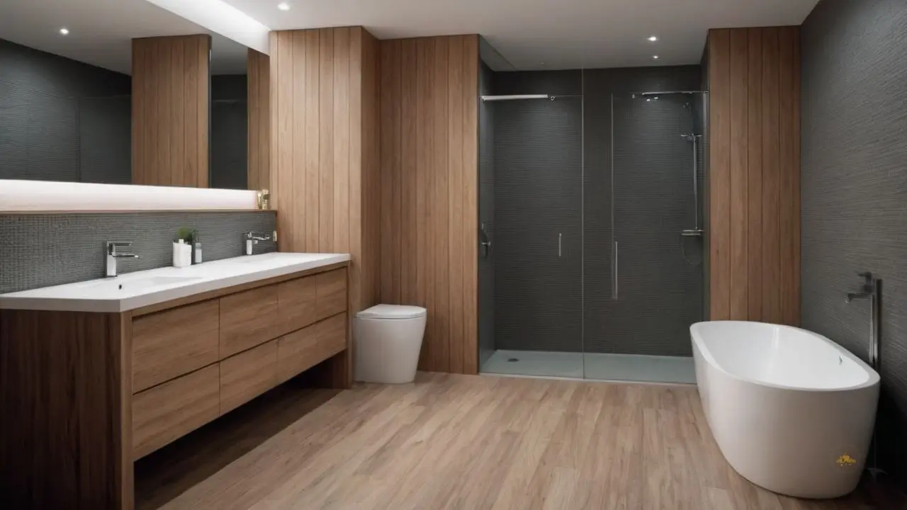 57. Banheiros Amadeirados proporcionam pisos de madeira