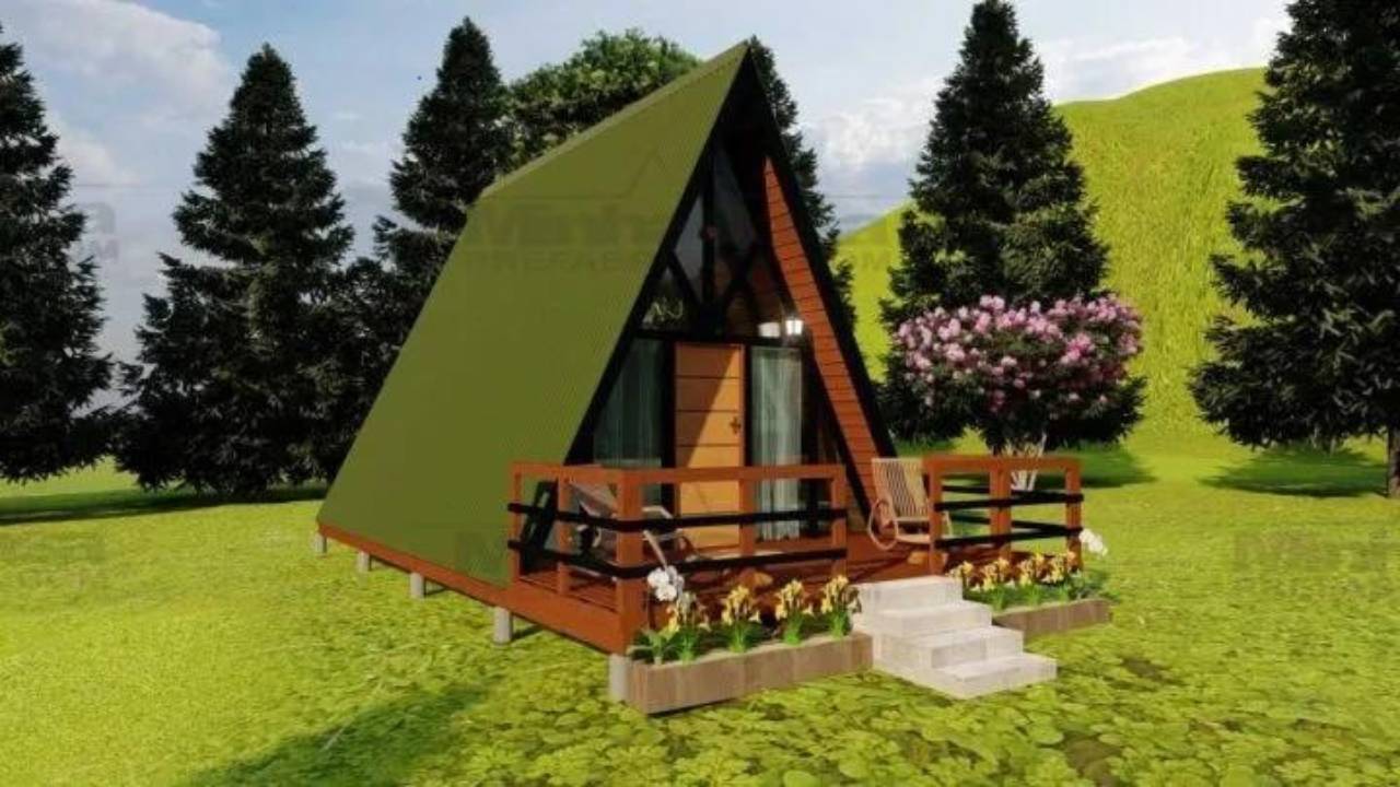 Kit de Chalé de Madeira Pré-Fabricado Modelo A-Frame 1 | 54 m² 1 Kit de Chalé de Madeira Pré-Fabricado Modelo A-Frame 1 _ 54 m² FOTO (2)