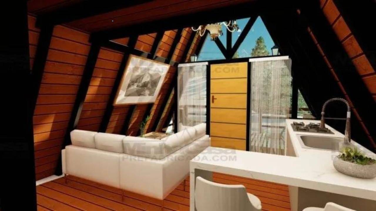 Kit de Chalé de Madeira Pré-Fabricado Modelo A-Frame 1 | 54 m² 3 Kit de Chalé de Madeira Pré-Fabricado Modelo A-Frame 1 _ 54 m² FOTO (4)