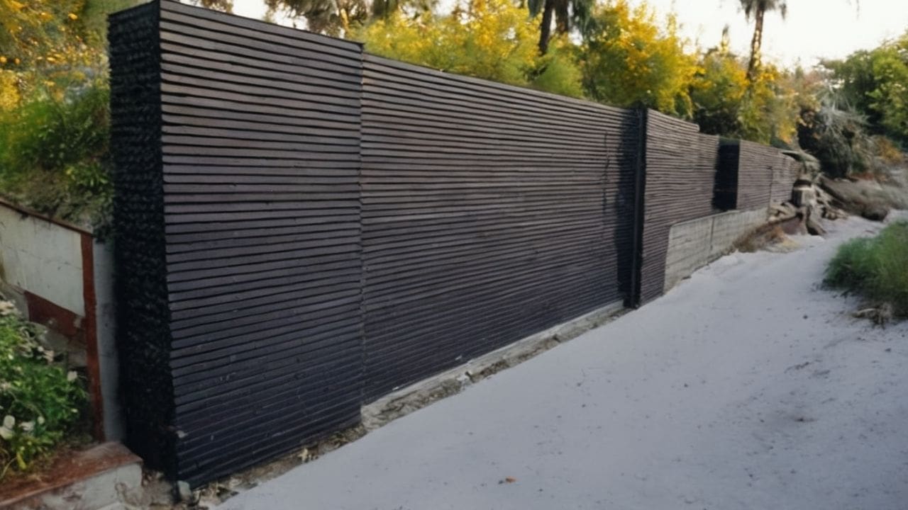 Portão preto combinando com cores de muro da natureza