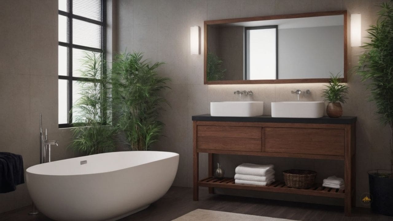 13. Ideias de banheiros modernos_ use cestas de vime ou tecido para armazenar toalhas e produtos de higiene pessoal de forma elegante