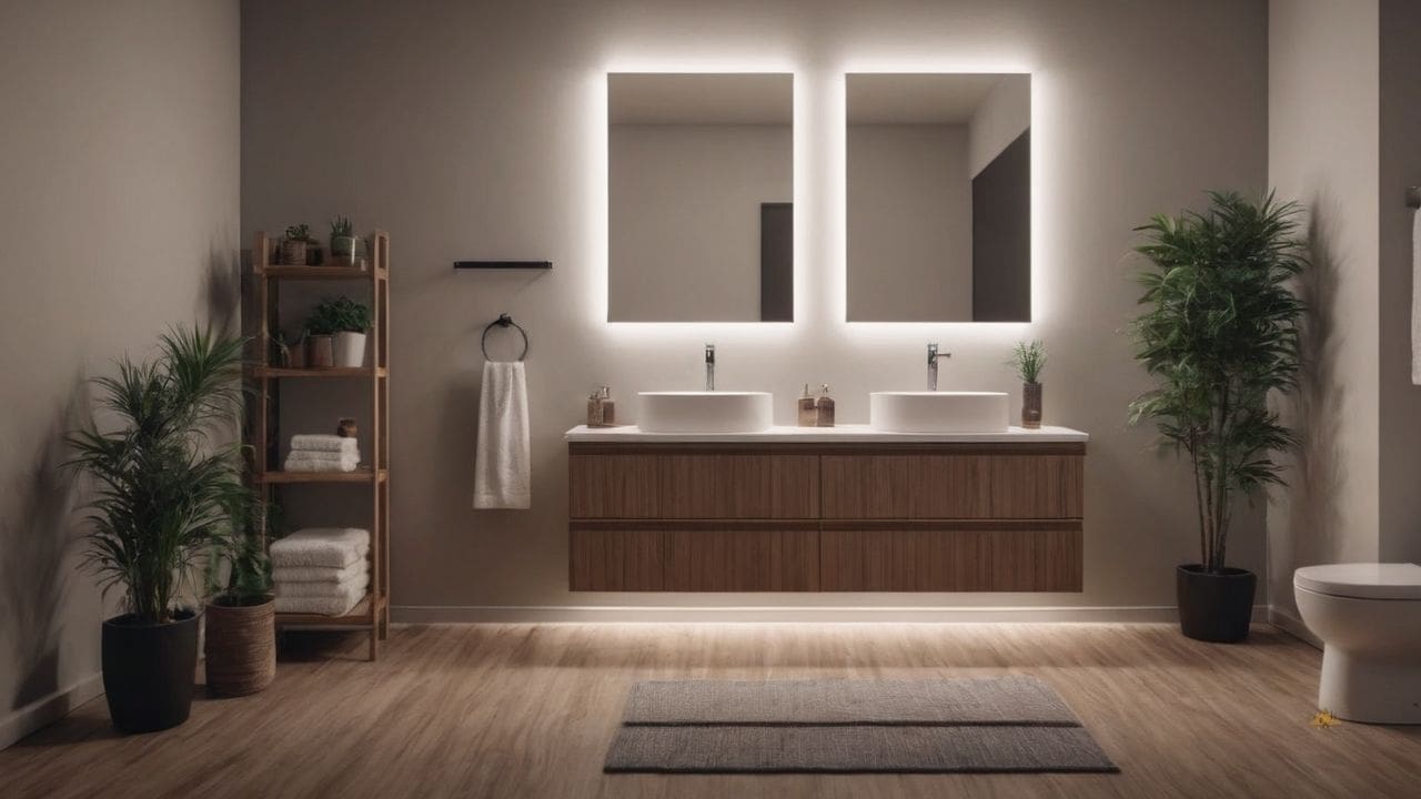 23. Ideias de banheiros modernos_ ideias de banheiros modernos_ instale um sistema de armazenamento vertical para aproveitar ao máximo o espaço disponível