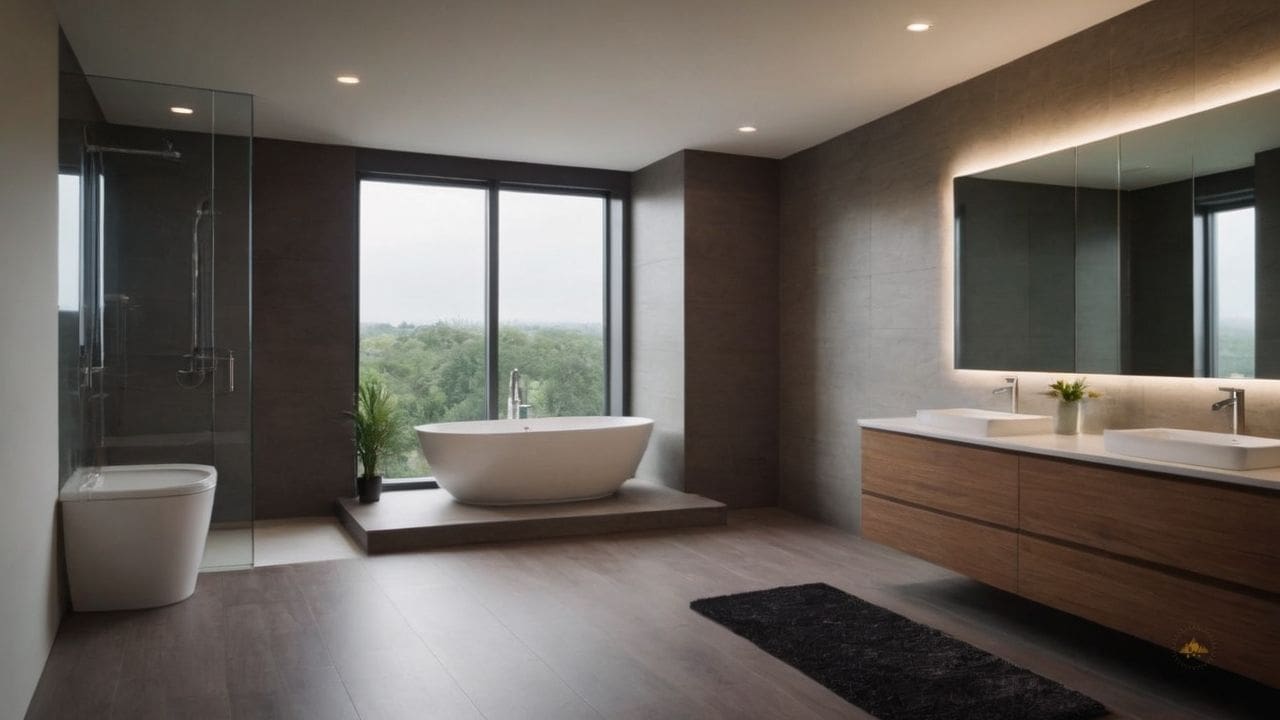 60. Ideias de banheiros modernos_ ideias de banheiros modernos_ considere a instalação de um lavatório de parede para uma aparência moderna e limpa