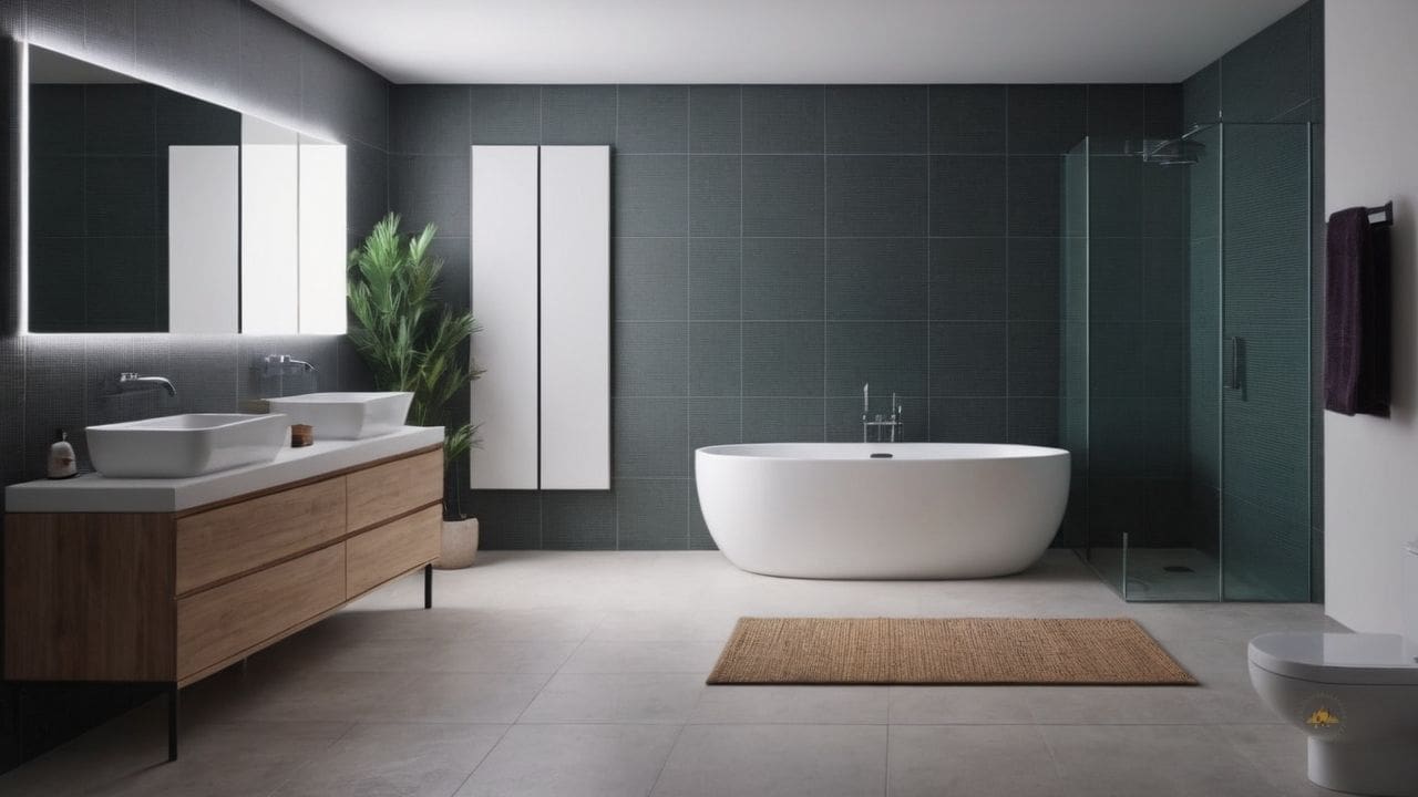 87. Ideias de banheiros modernos_ ideias de banheiros modernos_ utilize azulejos de mármore para um toque de luxo