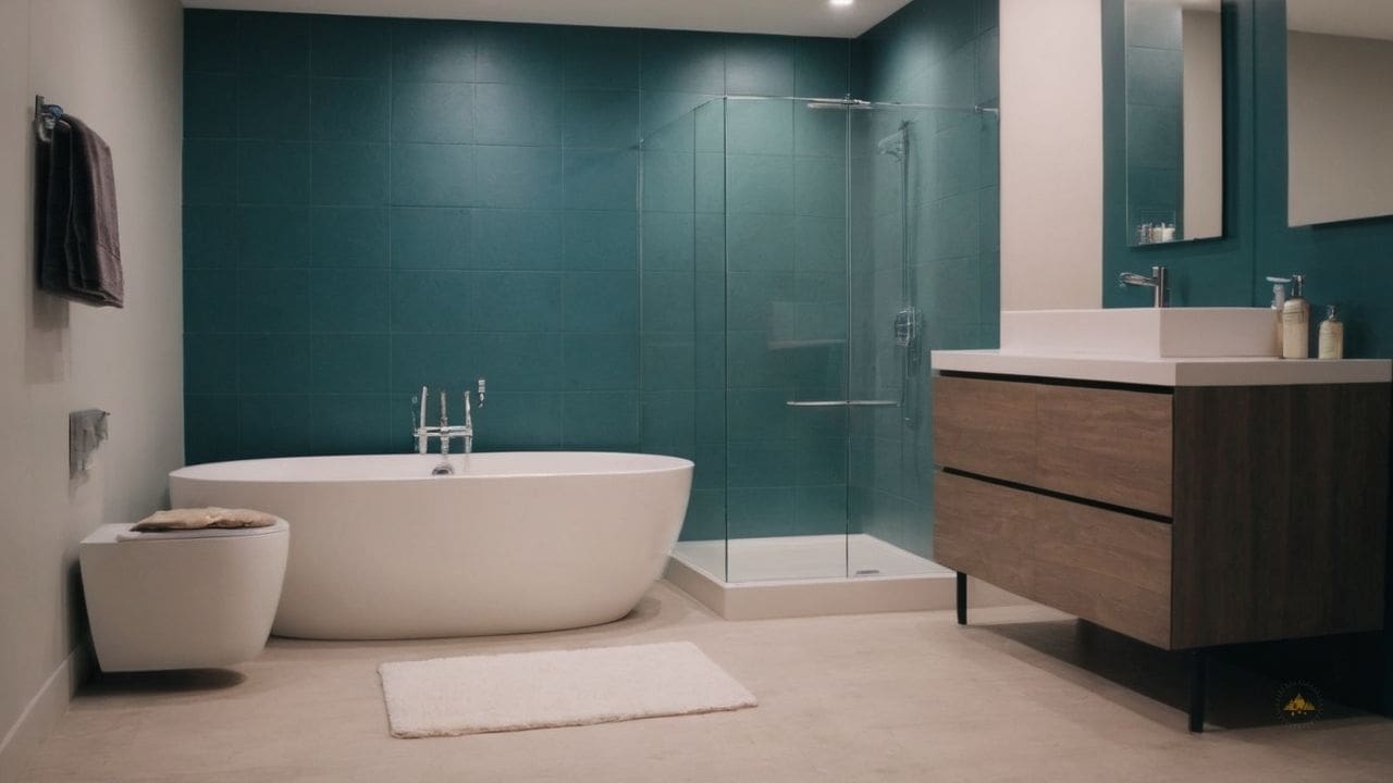 88. Ideias de banheiros modernos_ escolha uma cortina de chuveiro com um padrão elegante para um visual refinado