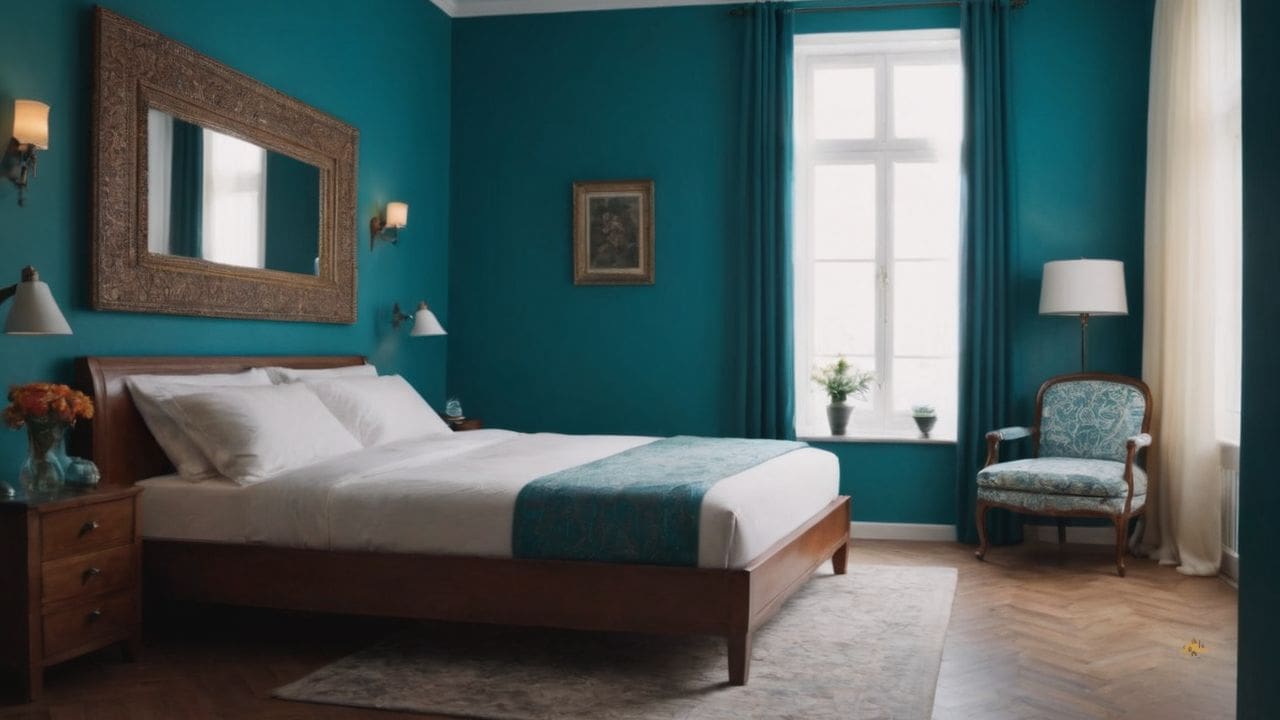 9. Azul turquesa combina com que cor? Crie contraste adicionando detalhes em madeira natural ao redor de móveis em azul turquesa.