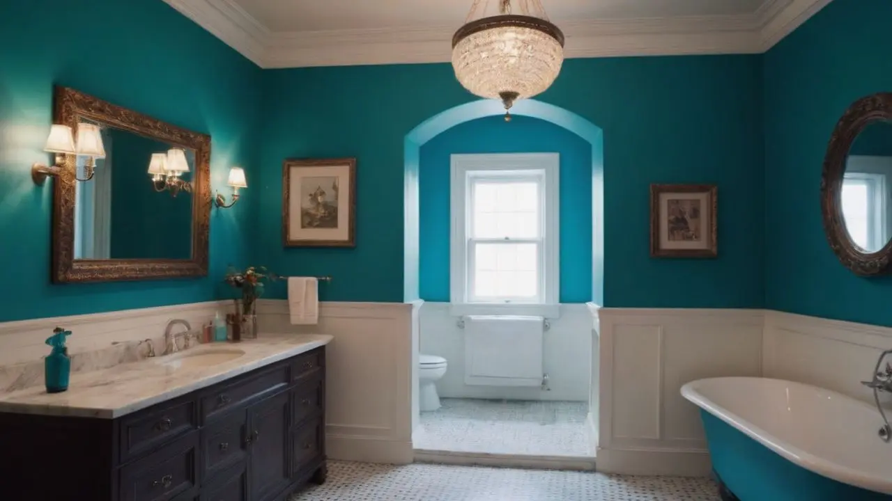 Azul turquesa combina com que cor no Banheiro?