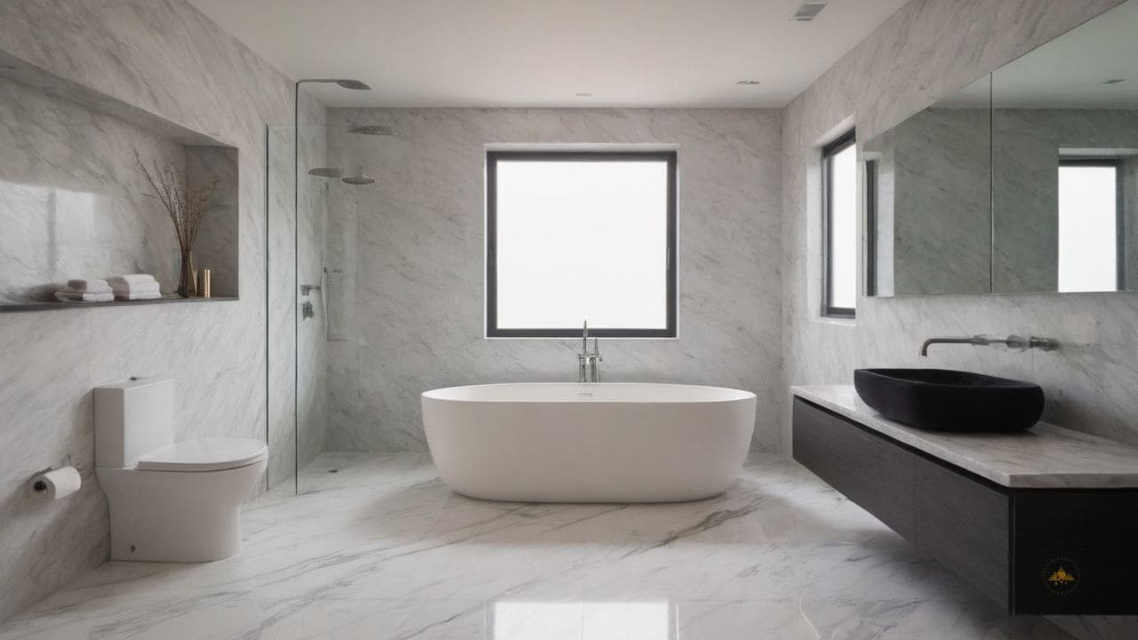 13. Banheiro Calcata com Carrara prporciona facilidade de limpeza