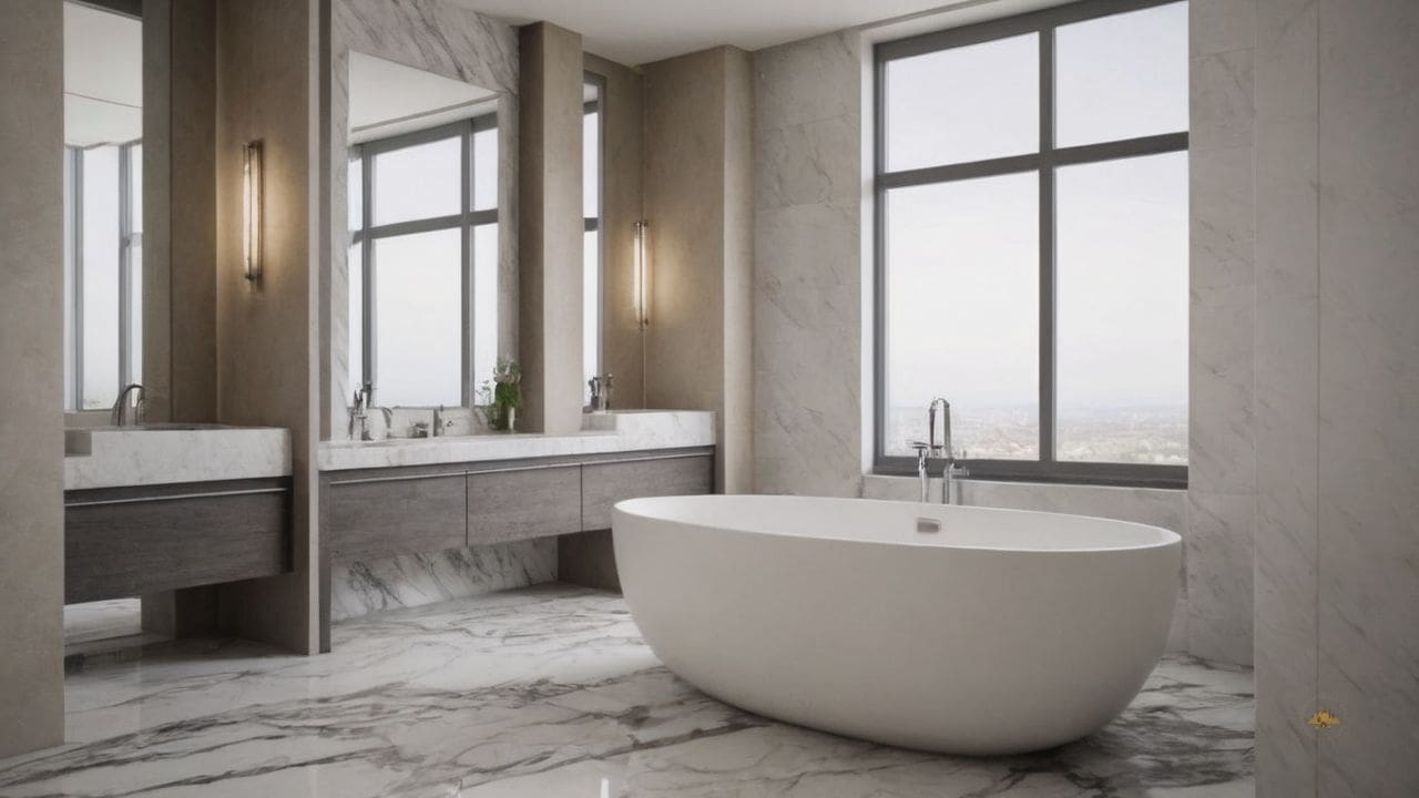 15. Banheiro Calcata com Carrara prporciona conforto visual