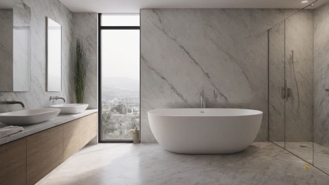 30. Banheiro Calcata com Carrara prporciona opções de iluminação