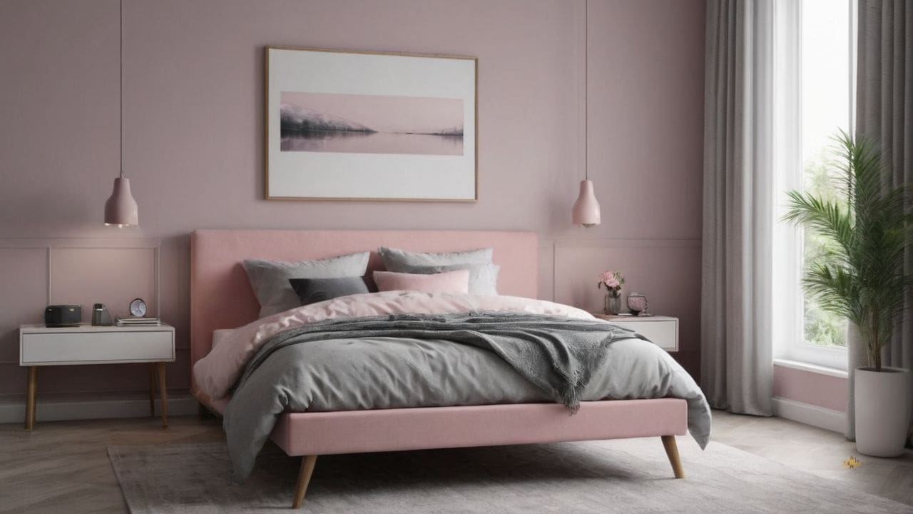 1. Quarto cinza e rosa proporciona clima de romance