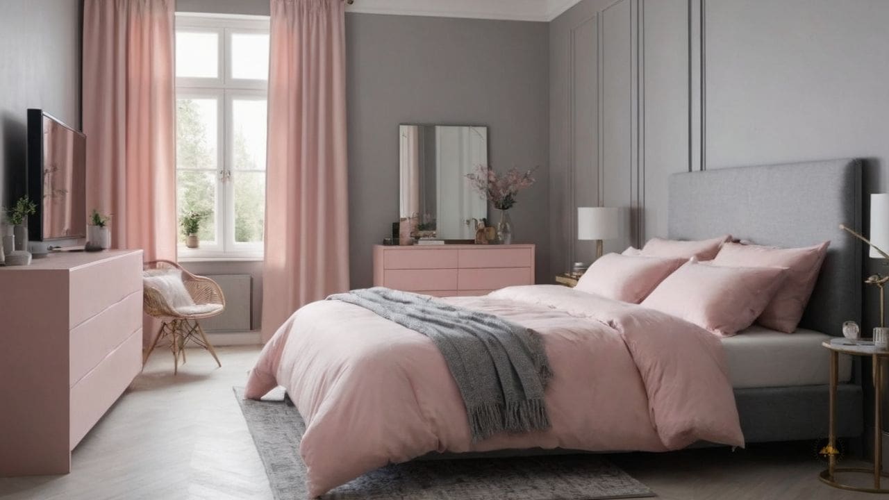 10. Quarto cinza e rosa proporciona aconchego e conforto