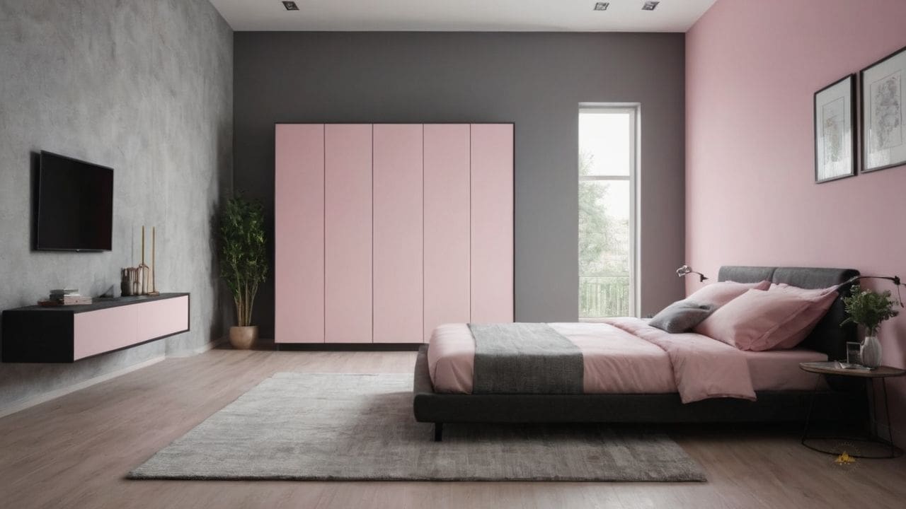 11. Quarto cinza e rosa proporciona estilo atemporal