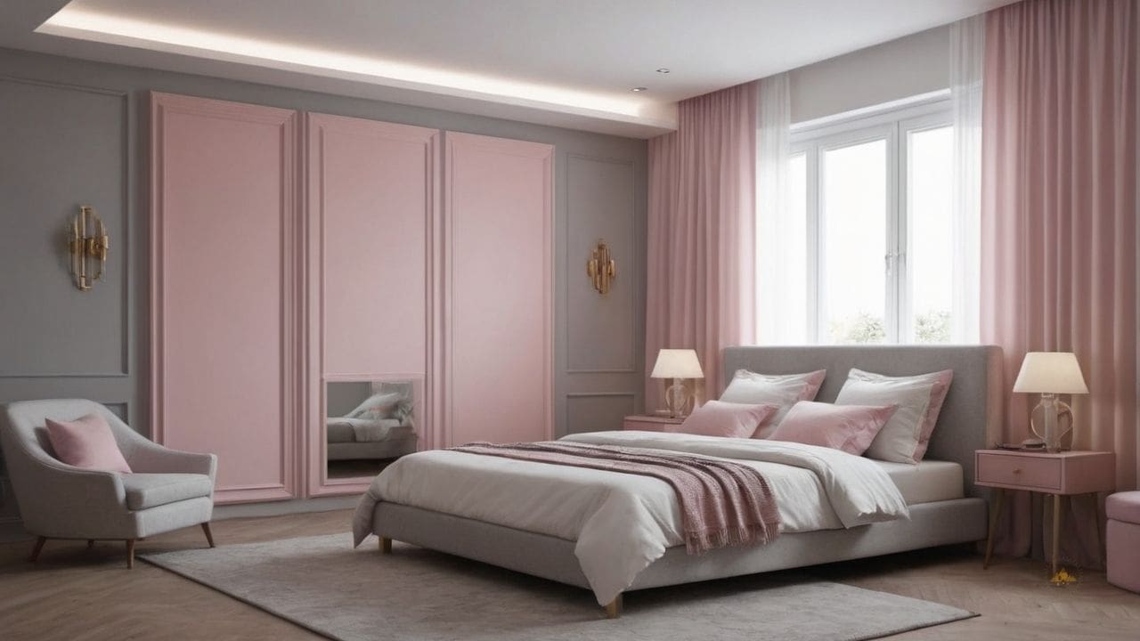 12. Quarto cinza e rosa proporciona atmosfera tranquila