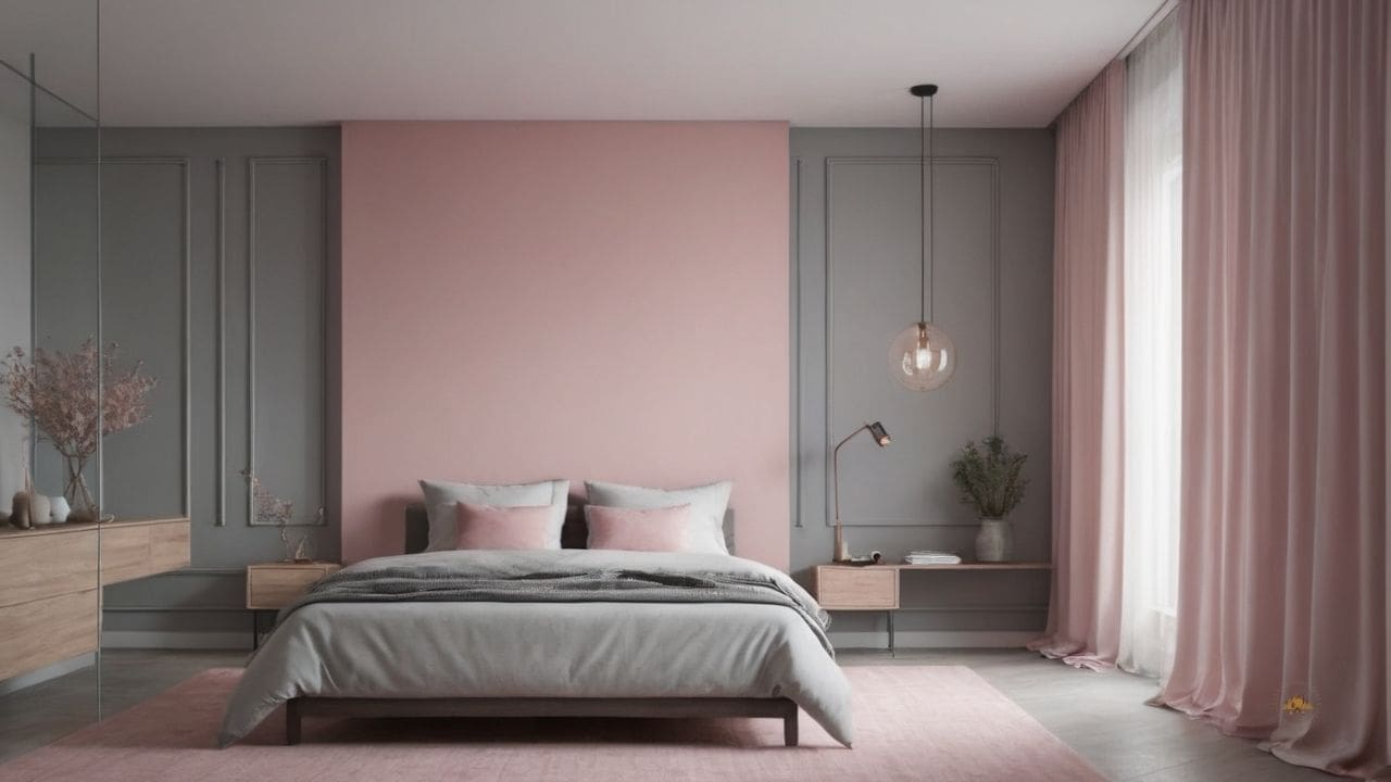 15. Quarto cinza e rosa proporciona atmosfera relaxante