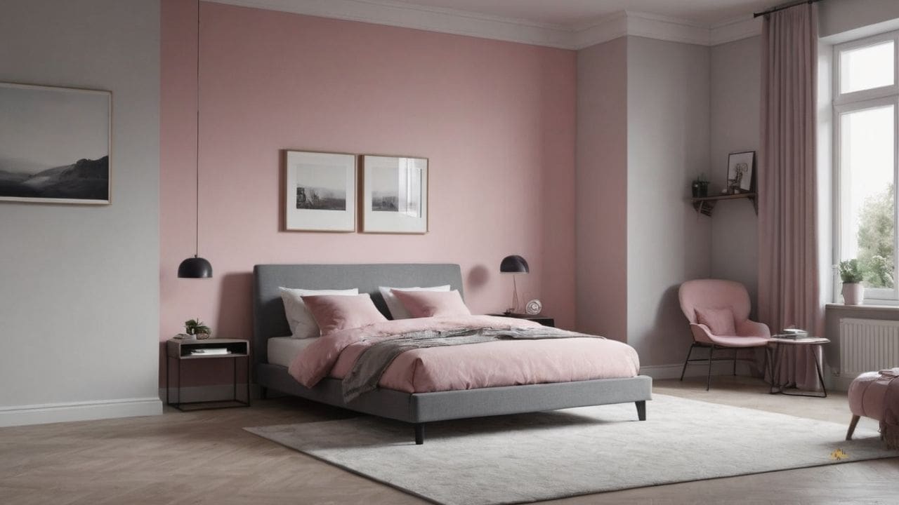 16. Quarto cinza e rosa proporciona ambiente sofisticado