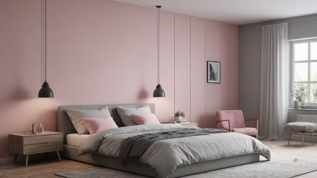 17. Quarto cinza e rosa proporciona foco em detalhes