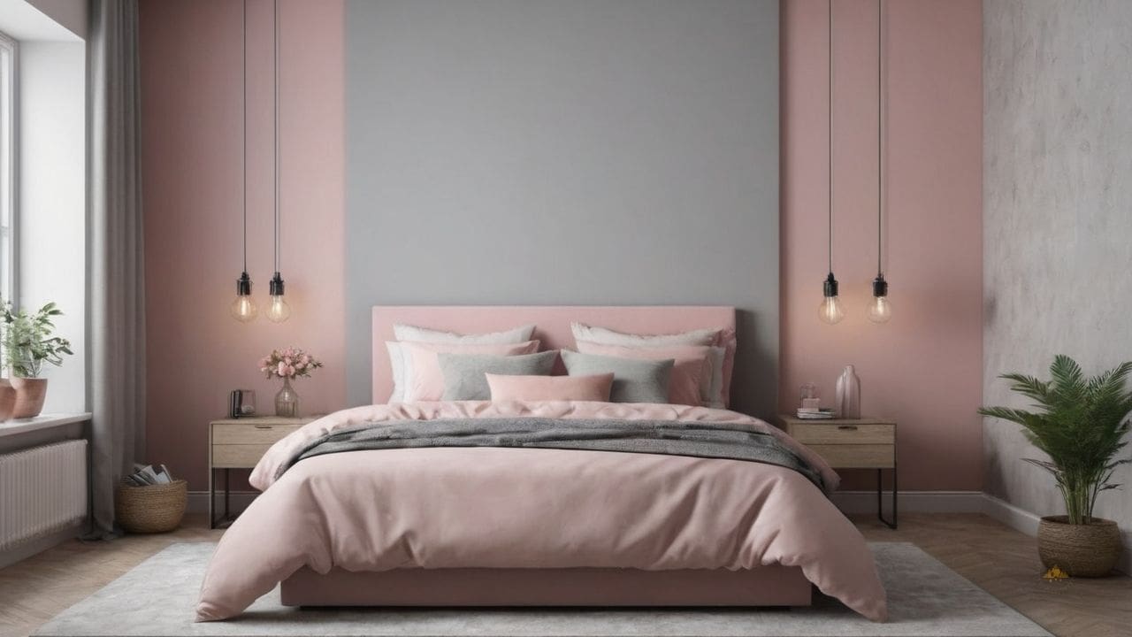 18. Quarto cinza e rosa proporciona estilo refinado