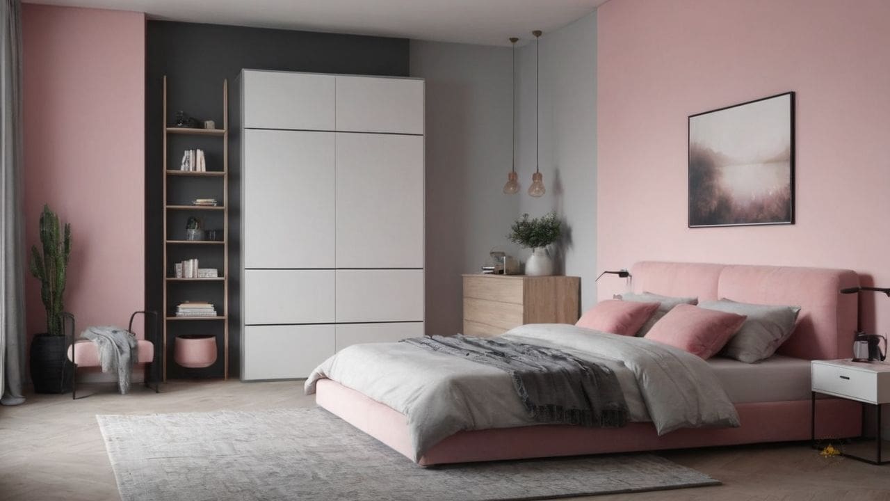 19. Quarto cinza e rosa proporciona ambiente inspirador