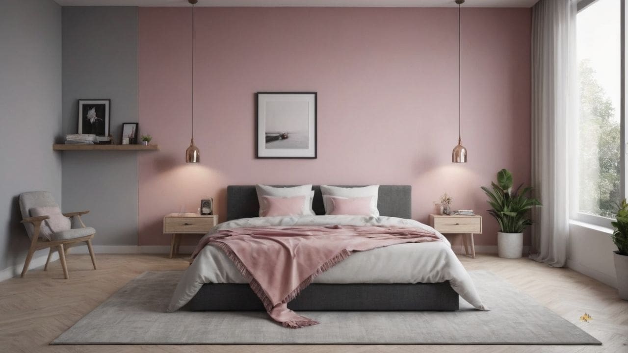 23. Quarto cinza e rosa proporciona estilo escandinavo