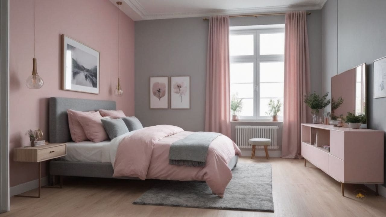 27. Quarto cinza e rosa proporciona estilo clássico