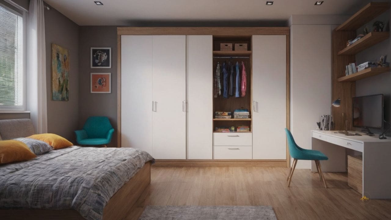 27. Um quarto pequeno para dois irmãos com guarda-roupa proporciona desenvolvimento de soluções personalizadas