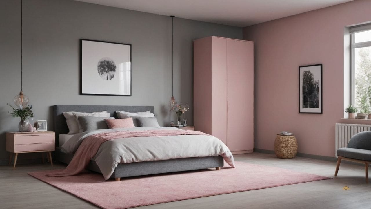 28. Quarto cinza e rosa proporciona toque de luxo