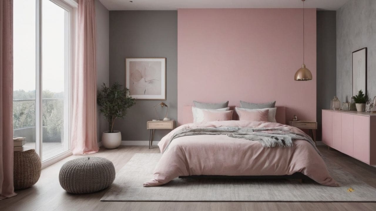 3. Quarto cinza e rosa proporciona fácil manutenção