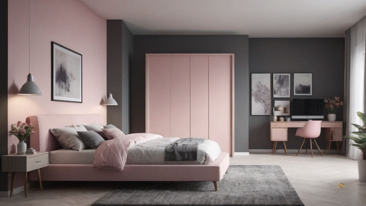 30. Quarto cinza e rosa proporciona fácil de combinar