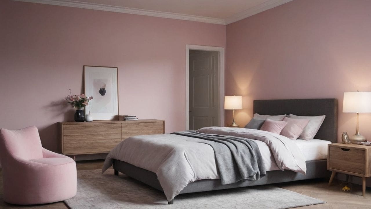 32. Quarto cinza e rosa proporciona flexibilidade de estilos