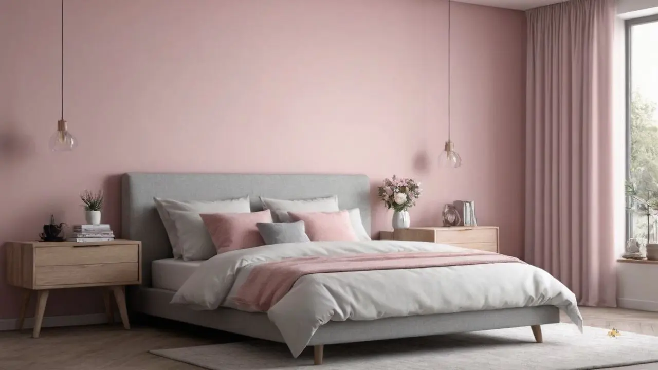 35. Quarto cinza e rosa proporciona charme feminino