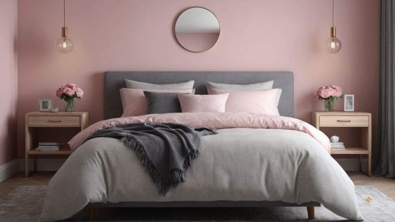 36. Quarto cinza e rosa proporciona tons suaves