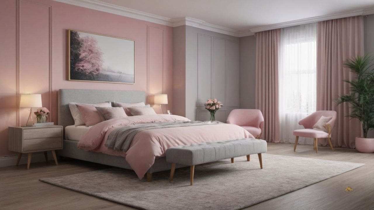 37. Quarto cinza e rosa proporciona versatilidade