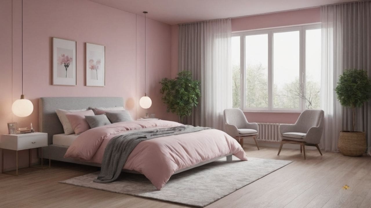 40. Quarto cinza e rosa proporciona fácil de decorar