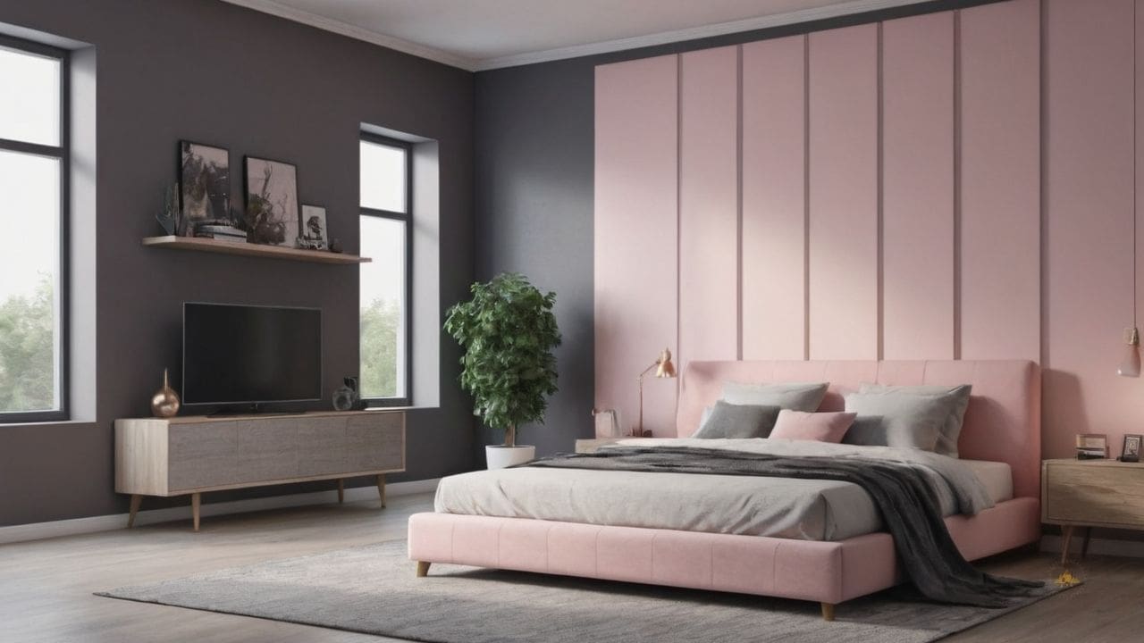 45. Quarto cinza e rosa proporciona personalização