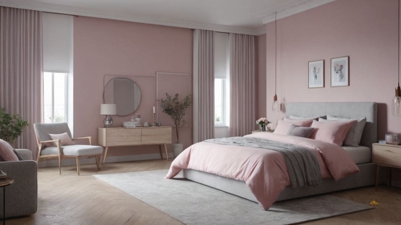 52. Quarto cinza e rosa proporciona flexibilidade