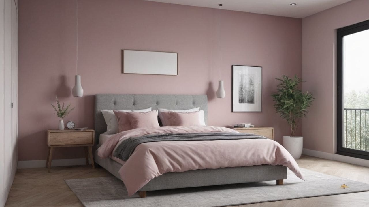 55. Quarto cinza e rosa proporciona durabilidade das cores