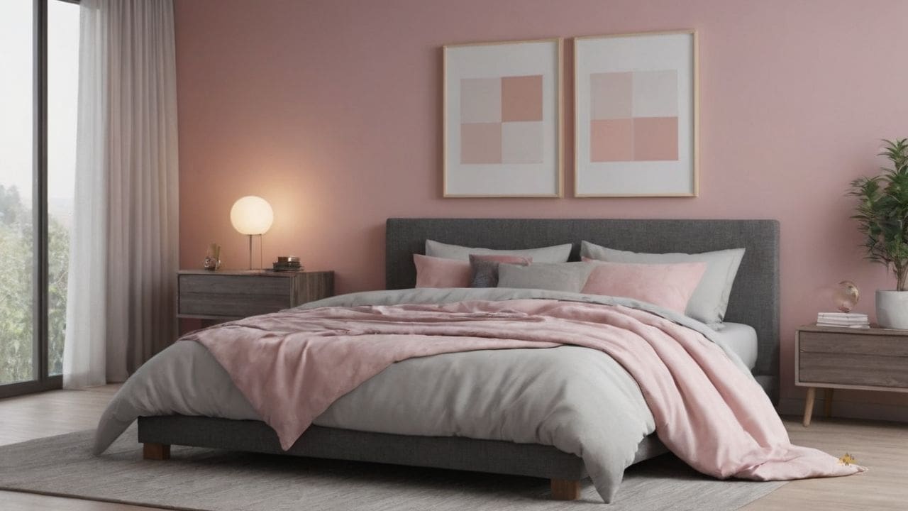 57. Quarto cinza e rosa proporciona neutro e delicado