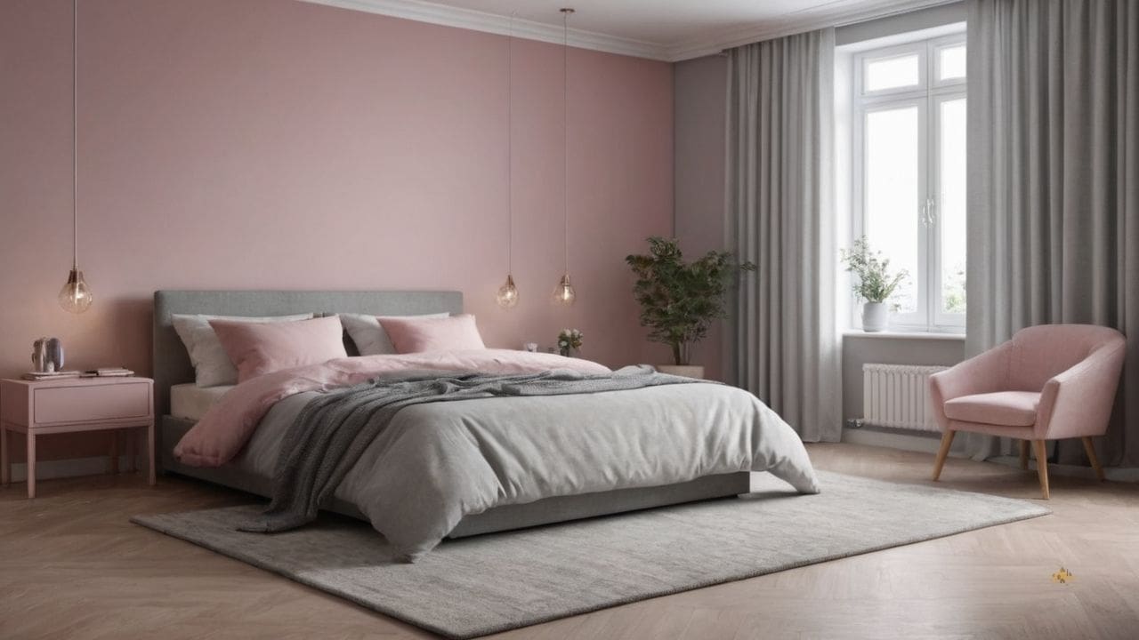 6. Quarto cinza e rosa proporciona ambiente convidativo