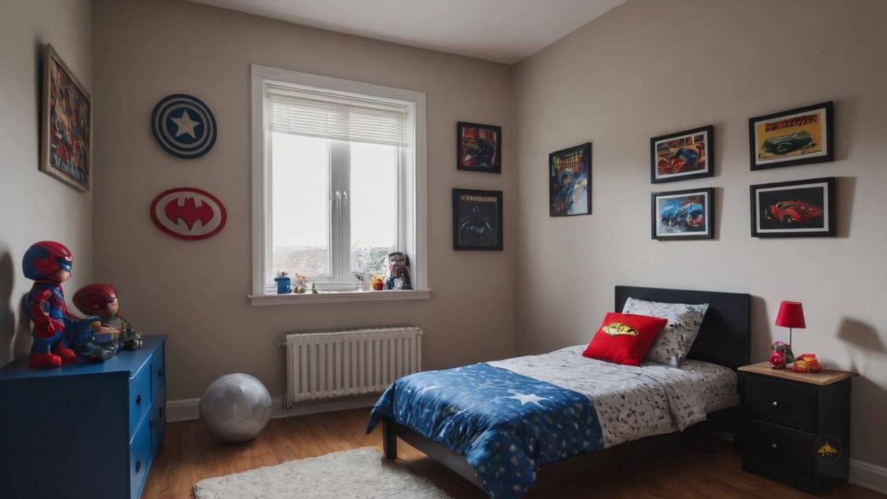 6. Quarto infantil masculino simples proporciona menos estímulos visuais