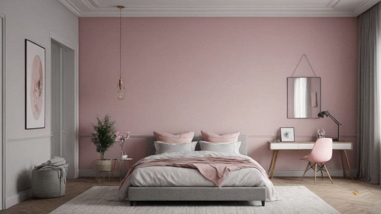 7. Quarto cinza e rosa proporciona ambiente único