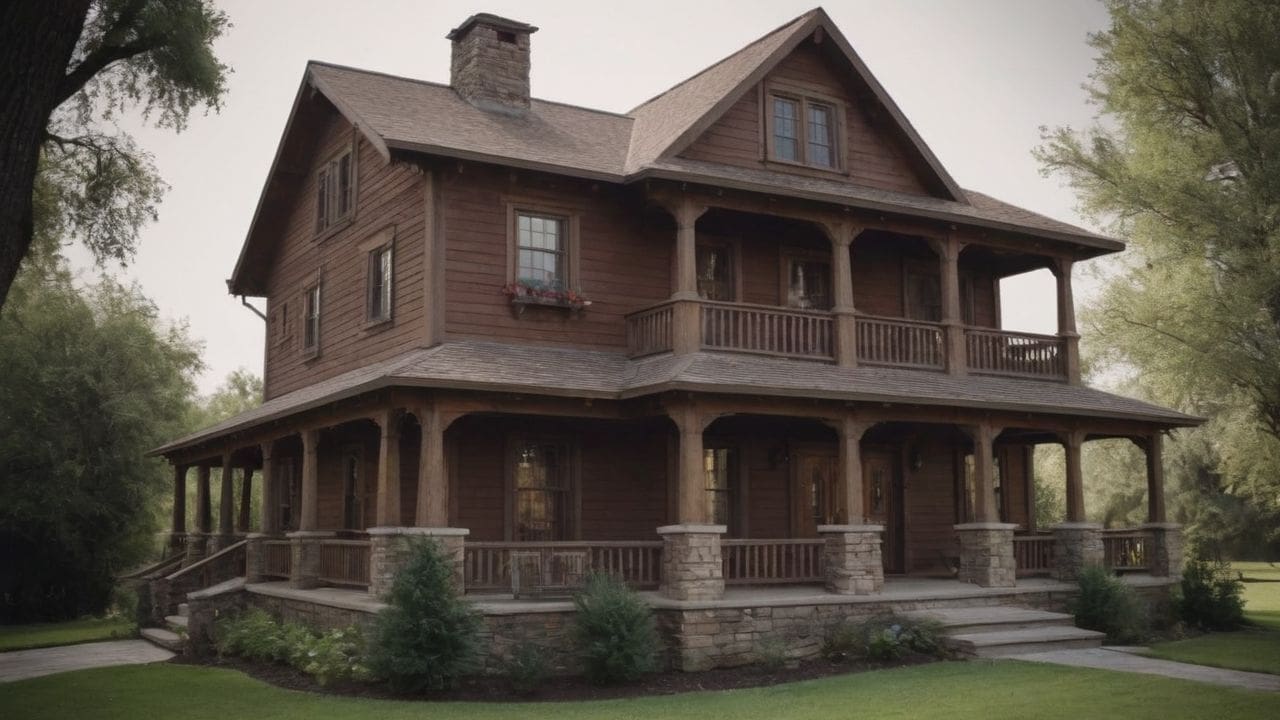 Casa de dois andares com sacada no estilo Rústico