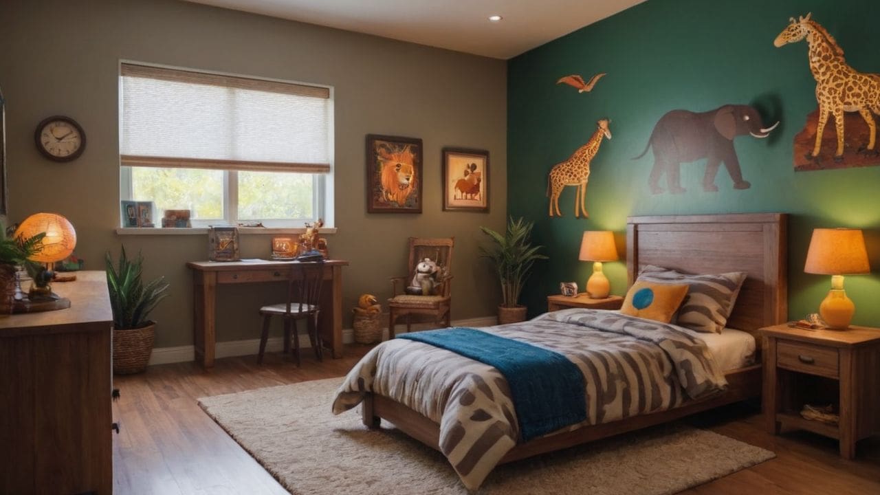 Quarto infantil masculino com o tema de Aventura na Selva