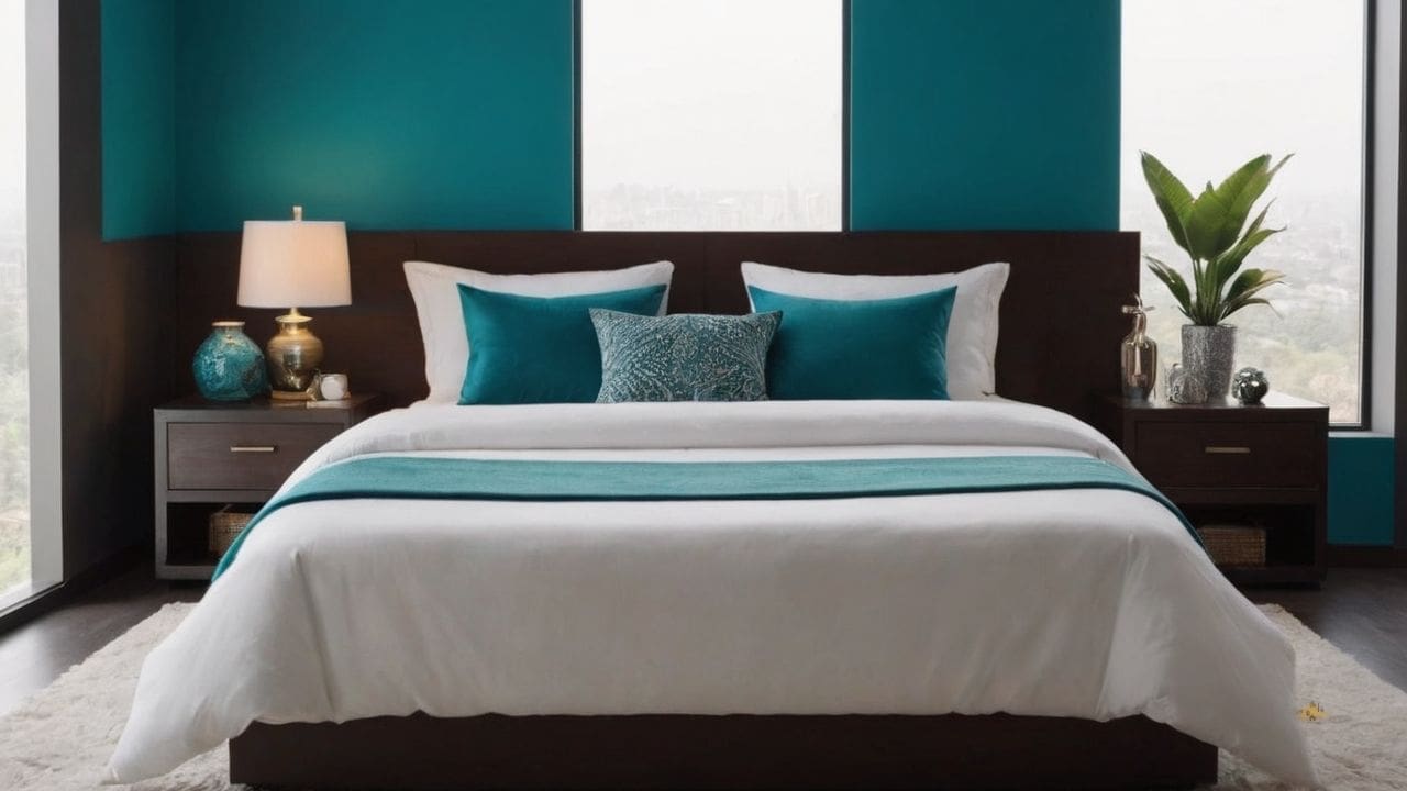 16. Quarto azul turquesa proporciona complementa o estilo boho