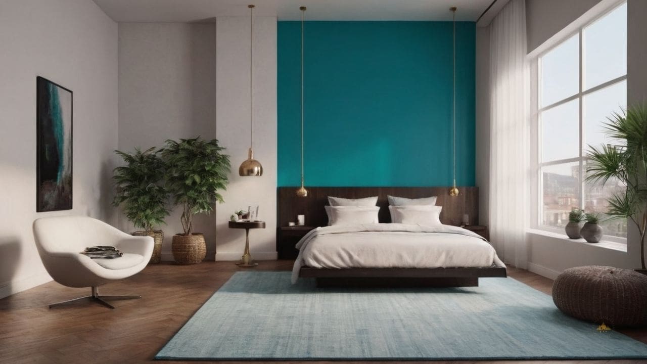 20. Quarto azul turquesa proporciona versatilidade de estilo